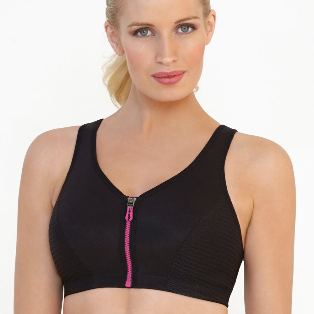 Glamorise SPORT Bra 34DD (HIGH-IMPACT) Wicks (RACERBACK) T-Back Zip-Up Black NEW